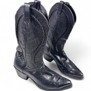 90’s Dan Post Phoenix Cowboy Boots Black Leather Western Snip Toe Mens size 10 D